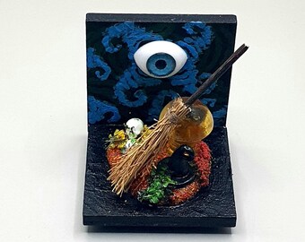 Evil eye miniature diorama, witch cottage decor, tiny gothic eye ornament, witchy stocking filler teen goth gifts