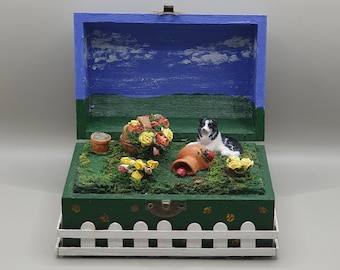 Border collie dog miniature diorama box, cottagecore shelf decor, farmhouse dog mom decor, cute birthday gift for dog lovers, sheepdog gift