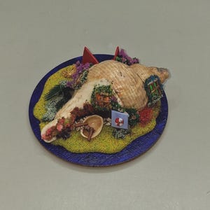 Seashell house miniature diorama, whimsical beach cottage ornament, coastal decor,  nautical seaside  gifts