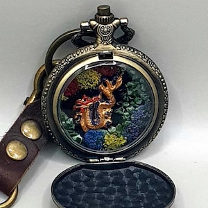 Chinese dragon keychain, repurposed pocket watch keyring, good luck bag charm, gothic diorama dragon key fob
