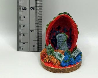 Graveyard scene in a nutshell, walnut shell miniature cemetery diorama, dark academia tiny shelf decor, goth Christmas gift