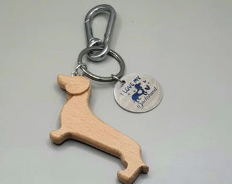 Wooden dachshund keyring, sausage dog keychain, weiner dog bag charm, canine gifts