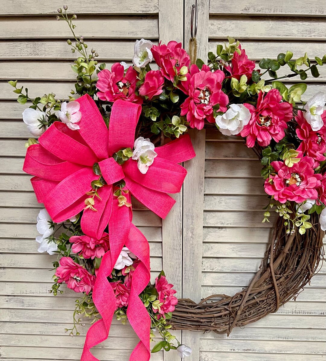 Hot Pink Floral Grapevine Wreath, Summer Spring Decor - Etsy