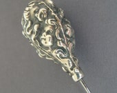 Unger Bros Art Nouveau 4 Sided Repousse Cherubs Sterling Silver Hatpin