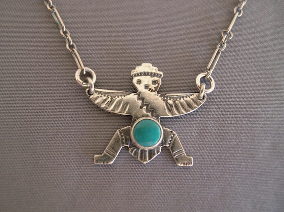Vintage Fred Harvey Era Navajo Sterling Silver Turquoise Knifewing