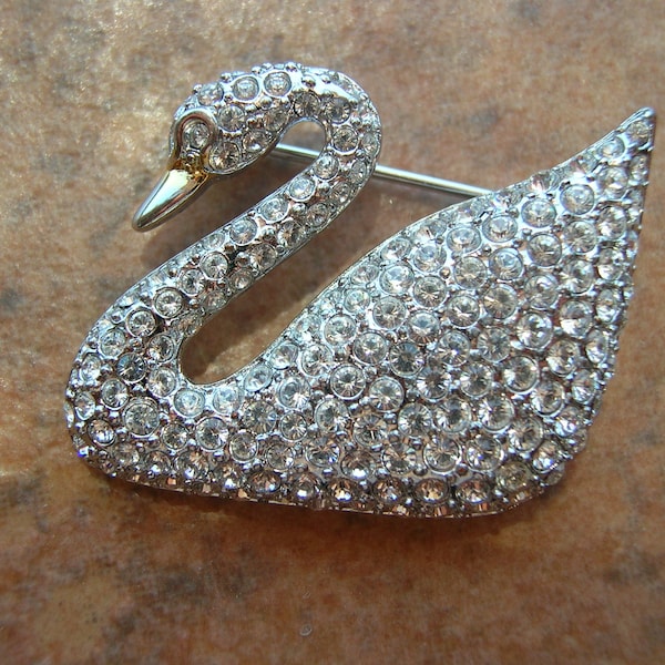 Vintage SWAROVSKI Crystal Figural Swan Bird Pin Brooch - Signed & Retired