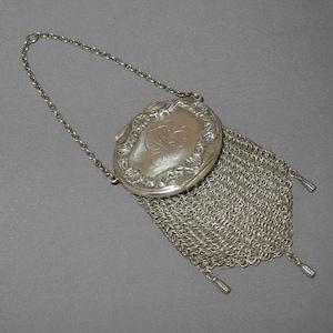 Victorian Sterling Silver Mesh Chatelaine Coin Purse  - Circa 1890