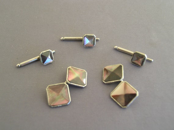 Vintage MOP Cufflink & Stud Set ,Tuxedo Set, Dres… - image 2