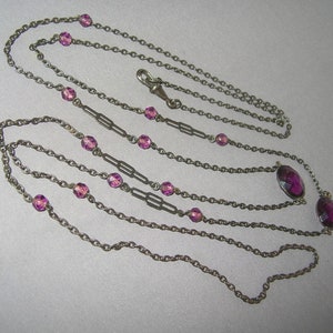 Arts & Crafts 60&quot; Gunmetal &quot;Amethyst&quot; Glass Stones Lorgnette Chain, Watch Chain, Sautoir Chain, Guard Chain, Muff Chain Necklace