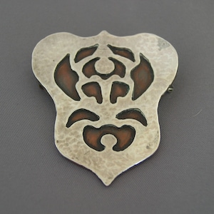 Arts & Crafts Silver Overlay Pin Brooch ~ circa 1900 ~ Antique Mixed Metals Jewelry
