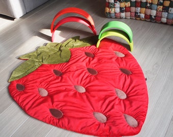 Alfombra con forma de fresa para bebés, alfombra de juegos, alfombra para sesiones de fotos