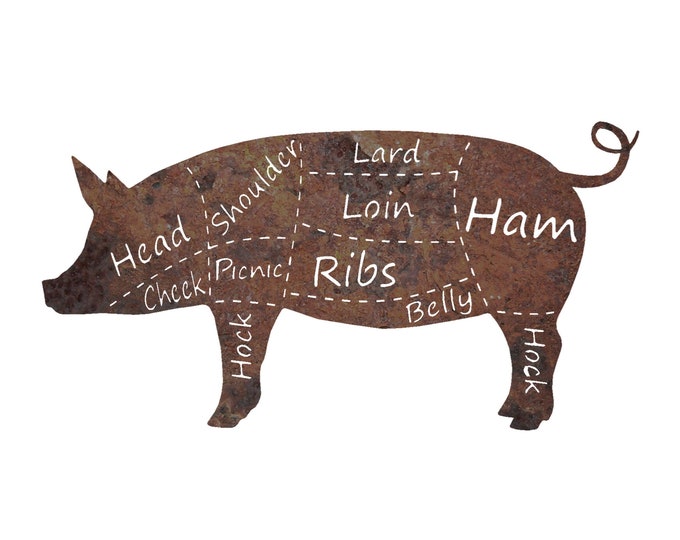 Cuts of Pork | Rustic Metal Pig | BBQ Signs | Bacon