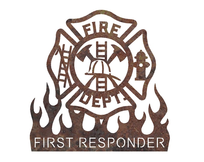 FIRE DEPT. Custom Sign | Fireman Name Sign | Home Decor Fire Department with Flames | Firefighter Maltese Cross Personalized Metal Signs