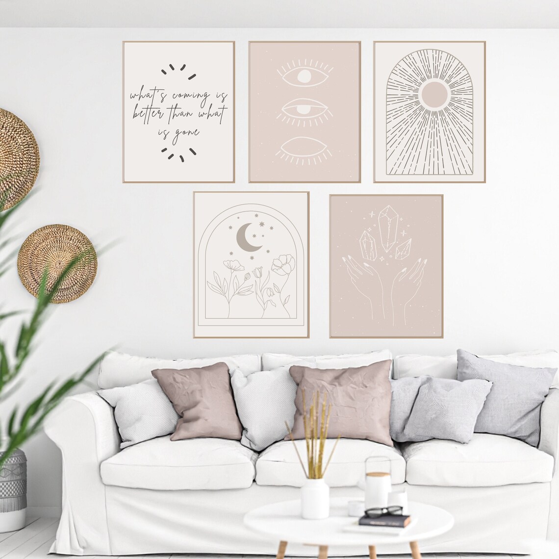 Set of 5 Boho Blush Prints Boho Gallery Wall Décor Bundle Etsy