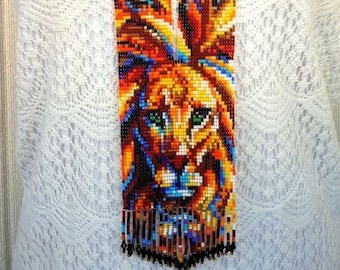 Lion Beaded Necklace/African/Handmad necklace /Elegant/ colorful/ cultural/Maasai Jewellery/beaded Necklace/long necklace/With Earrings