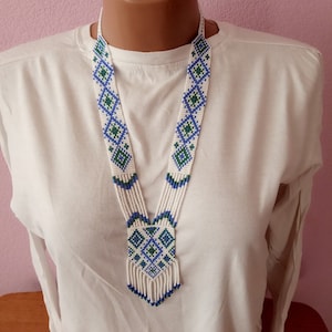 Ukrainian gerdan,Traditional Necklace,Beaded handmade,beaded Necklace,Ukrainian jewelry,long Necklace flok Ukrainian Nacklace, with earrings