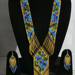 Ukrainian gerdan,Traditional Necklace,Beaded handmade,beaded Necklace,Ukrainian jewelry,long Necklace flok Ukrainian Nacklace, with earrings