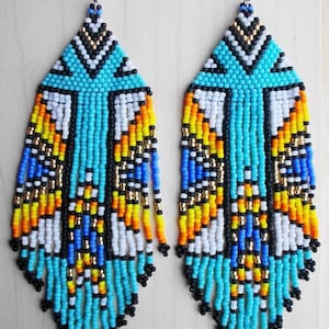 Perlenarbeit Ohrringe, Multi Farben Ohrringe Perlen Ohrringe ethnischen Ohrringe American native Seed Beads Ohrringe Fransen Ohrringe Boho Ohrringe