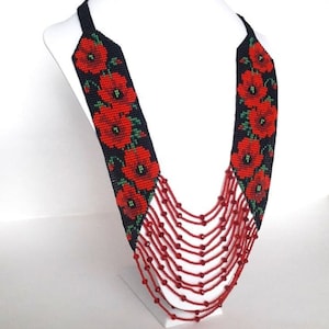 Ukrainian Necklace/Ethnic woven beaded necklace Gerdan with national Ukrainian pattern in traditional Ukrainian , Jewellery, with Earring