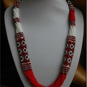 Ukrainian Gerdan Necklace |Chunky|Ethnic |Tribal |Red &White Necklace |Unique |African Woman Necklace with earring,for gifted