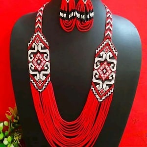 African/ Handmad necklace /Elegant/ colorful/ cultural/ ethnic/ Maasai Jewellery/beaded Necklace/charm necklace/long necklace/With Earrings