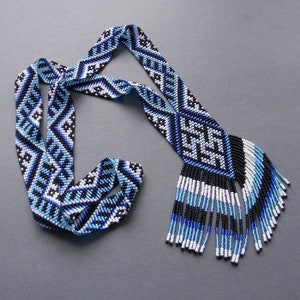 Halsband med seed beads, Flerfärgade pärlor gjorda med händerna, Halsband + örhängesset, Indianstil, Brudtärnepresenter, långt halsband, mexikanskt