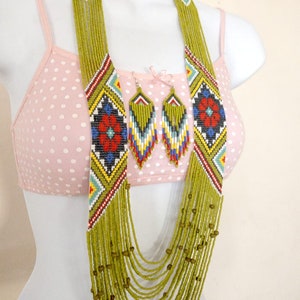 Ukrainian gerdan,Traditional Necklace,Beaded handmade,beaded Necklace,Ukrainian jewelry,long Necklace flok Ukrainian Nacklace, with earrings