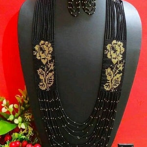 Gold&Black Flower Necklace,African pendant,massai jewellery,ethnic jewellery,handmade Necklace,for women,for gifted,multicolour with Earring