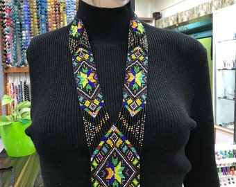 Ukrainian Necklace/Ethnic woven beaded necklace Gerdan with national Ukrainian pattern in traditional Ukrainian , Jewellery, with Earring