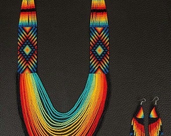 Gerdan ukrainien, collier traditionnel, perles faites main, collier de perles, bijoux ukrainiens, long collier flok ukrainien Nacklace, avec boucles d'oreilles