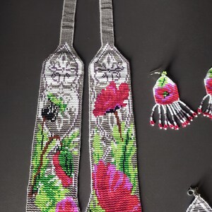Collana di fiori con perline, collana ucraina, collana di perline Gerdan con motivo nazionale ucraino in stile tradizionale ucraino, con orecchini in omaggio immagine 4