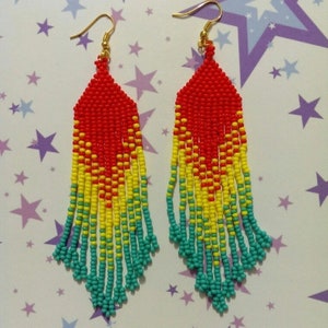 Perlenarbeit Ohrringe, Multi Farben Ohrringe Perlen Ohrringe ethnischen Ohrringe American native Seed Beads Ohrringe Fransen Ohrringe Boho Ohrringe