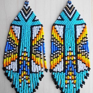 Perlenarbeit Ohrringe, Multi Farben Ohrringe Perlen Ohrringe ethnischen Ohrringe American native Seed Beads Ohrringe Fransen Ohrringe Boho Ohrringe