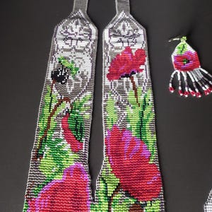 Collana di fiori con perline, collana ucraina, collana di perline Gerdan con motivo nazionale ucraino in stile tradizionale ucraino, con orecchini in omaggio immagine 2