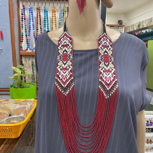 Ukrainian Gerdan Necklace |Chunky|Ethnic |Tribal |Ukrainian Necklace |Unique |African Woman Necklace with earring,for gifted