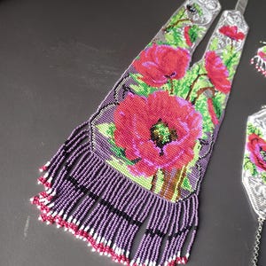 Collana di fiori con perline, collana ucraina, collana di perline Gerdan con motivo nazionale ucraino in stile tradizionale ucraino, con orecchini in omaggio immagine 7