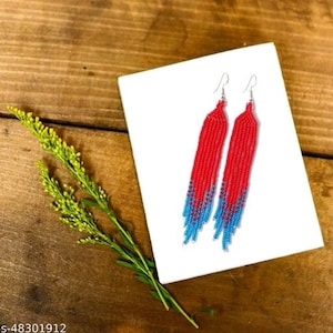 Perlenarbeit Ohrringe, Multi Farben Ohrringe Perlen Ohrringe ethnischen Ohrringe American native Seed Beads Ohrringe Fransen Ohrringe Boho Ohrringe
