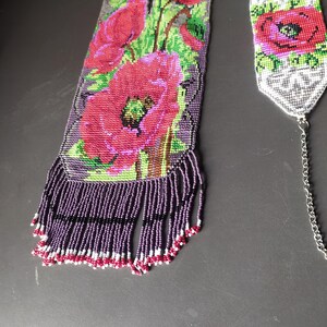 Collana di fiori con perline, collana ucraina, collana di perline Gerdan con motivo nazionale ucraino in stile tradizionale ucraino, con orecchini in omaggio immagine 8