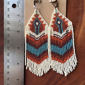 Beadwork earrings, Multi Colours earrings Beaded earrings Ethnic earrings American native Seed beads earrings Fringe earrings Boho earrings
