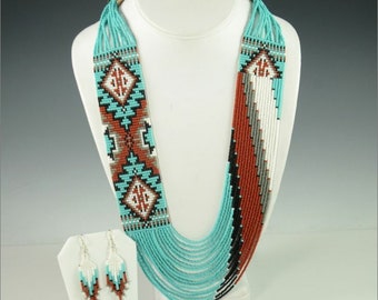 Ukrainian/Ethnic woven/beaded necklace /Gerdan with national Ukrainian pattern in traditional /Ukrainian colors, seed bead  jewelry