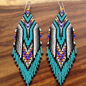 Tribal Earrings Native Large Boho American Seed Beads Handmade Earring