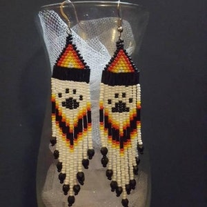 Beadwork earrings, Multi Colours earrings Beaded earrings Ethnic earrings American native Seed beads earrings Fringe earrings Boho earrings