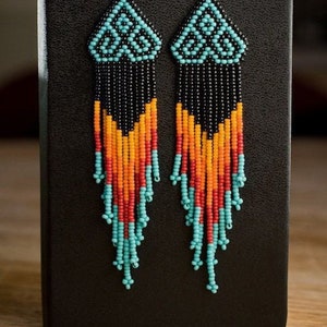 Perlenarbeit Ohrringe, Multi Farben Ohrringe Perlen Ohrringe ethnischen Ohrringe American native Seed Beads Ohrringe Fransen Ohrringe Boho Ohrringe