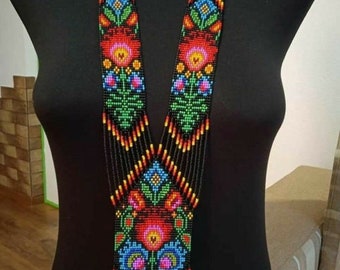 Giardino/Artigianato/Collana ucraina/Collana africana/Per matrimoni/Per regali/Gioielli multicolori/Collana lunga da donna/Con reggiseno con orecchino
