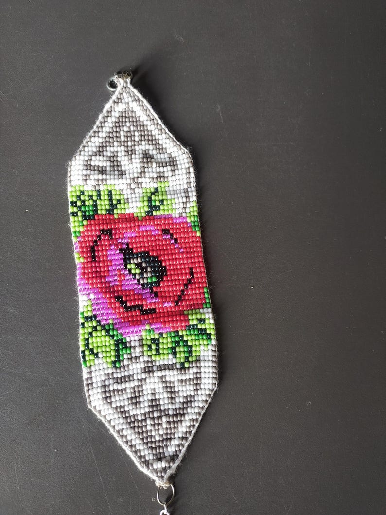 Collana di fiori con perline, collana ucraina, collana di perline Gerdan con motivo nazionale ucraino in stile tradizionale ucraino, con orecchini in omaggio immagine 5