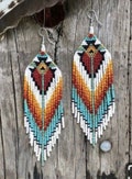 Beadwork earrings, Multi Colours earrings Beaded earrings Ethnic earrings American native Seed beads earrings Fringe earrings Boho earrings product logo