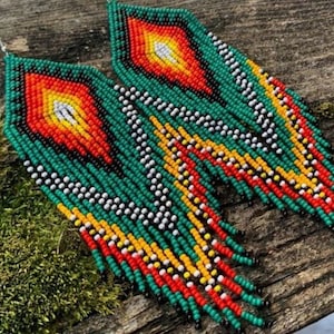 Perlenarbeit Ohrringe, Multi Farben Ohrringe Perlen Ohrringe ethnischen Ohrringe American native Seed Beads Ohrringe Fransen Ohrringe Boho Ohrringe