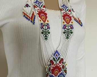 Ukrainian Nacklace/Ethnic woven beaded necklace Gerdan with national Ukrainian pattern in traditional Ukrainian colors, seed bead  jewelry