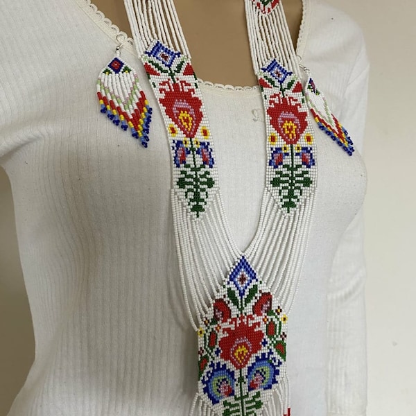 Ukrainian Nacklace/Ethnic woven beaded necklace Gerdan with national Ukrainian pattern in traditional Ukrainian colors, seed bead  jewelry