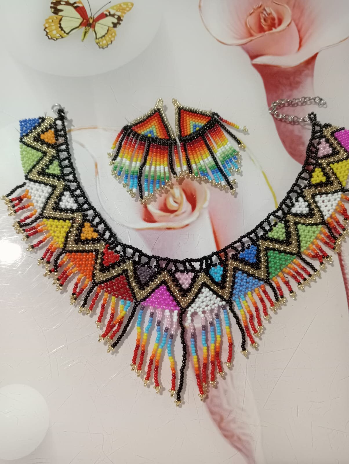 Bohemian African Choker Necklace - Colorful Beaded Statement Collar, Tribal Festival Jewelry - View #5